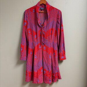 Modcloth Pleasant Confidence Tie V-Neck Long Sleeve Dress Size 10 Preppy Work